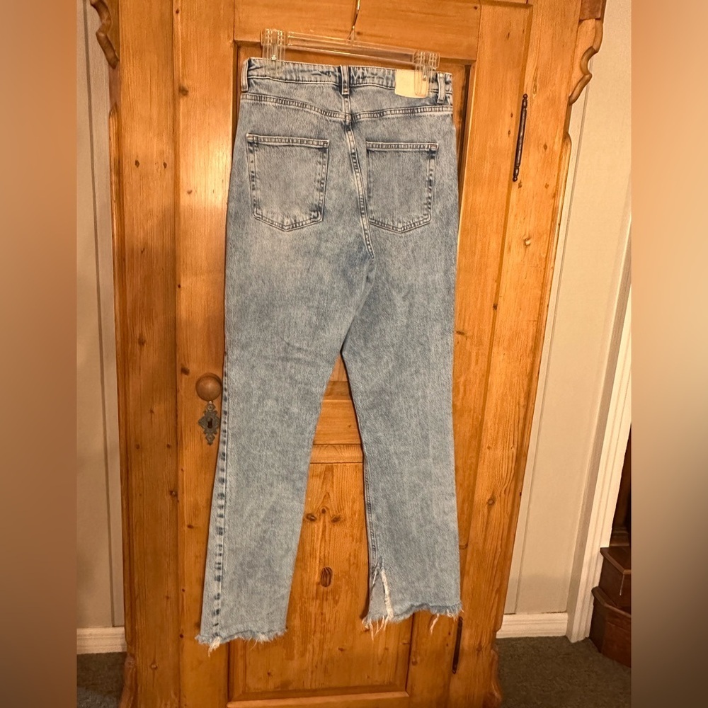 Zara Distressed Denim Split Flare Jeans US Sz 6 Grunge Preppy Eclectic Grandpa - Picture 4 of 13